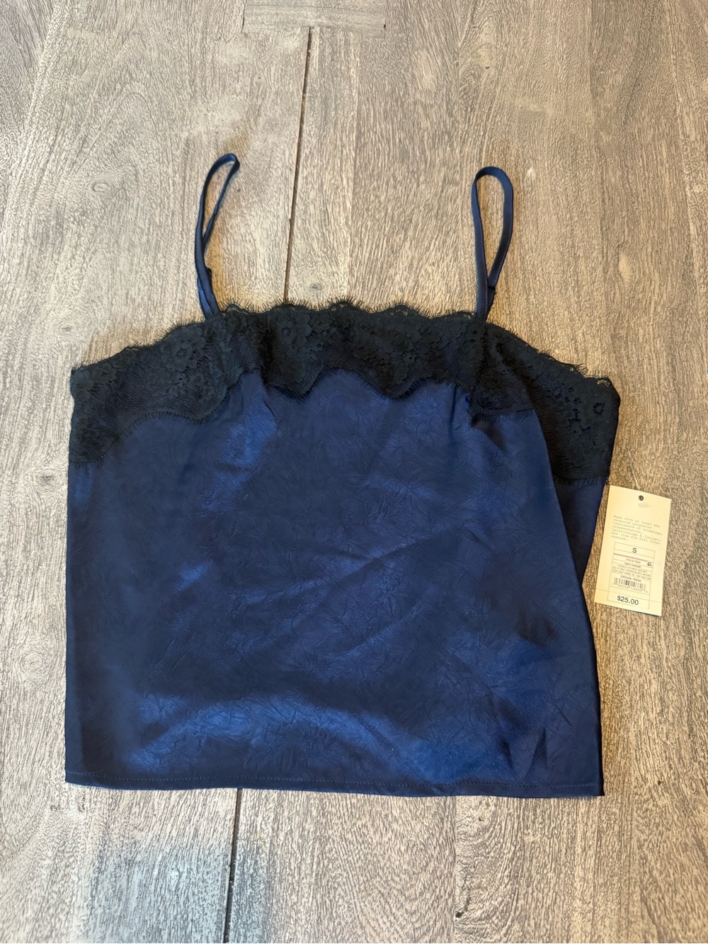 a new day Navy Satin Cami with Black Lace Trim